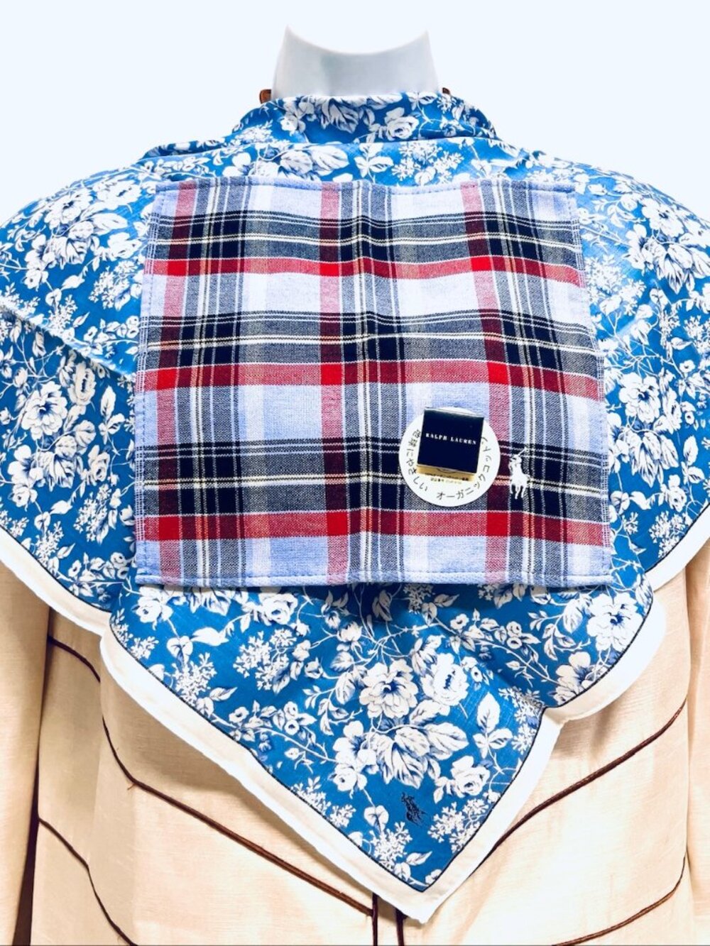 New Polo Ralp Lauren Mini Scarf 20" + Hand Towel bue floral blue black check((92 - Picture 13 of 14